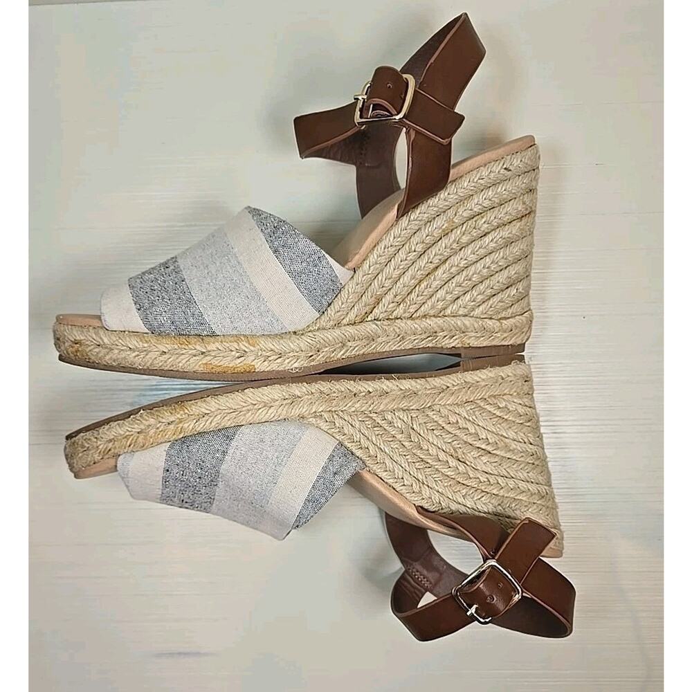 MIA Martina Espadrille Wedge Sandals 9.5 Blue White Striped Ankle Strap Rope - Picture 3 of 10